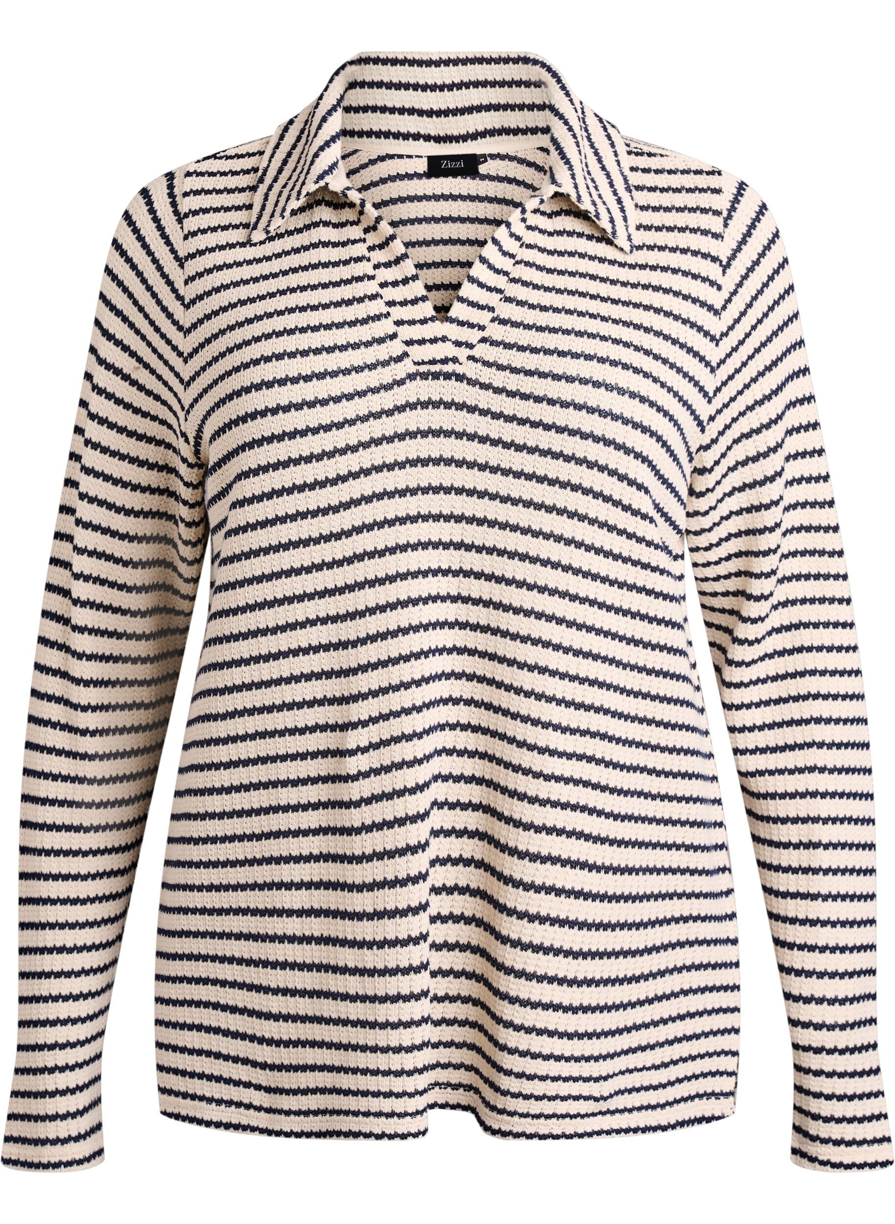 Gestreifte Bluse aus Jersey mit Kragen und V-Ausschnitt