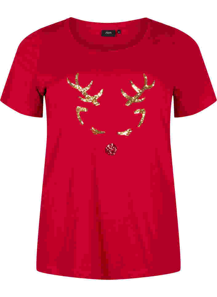Weihnachts-T-Shirt aus Baumwolle, Tango Red Reindeer, Packshot image number 0