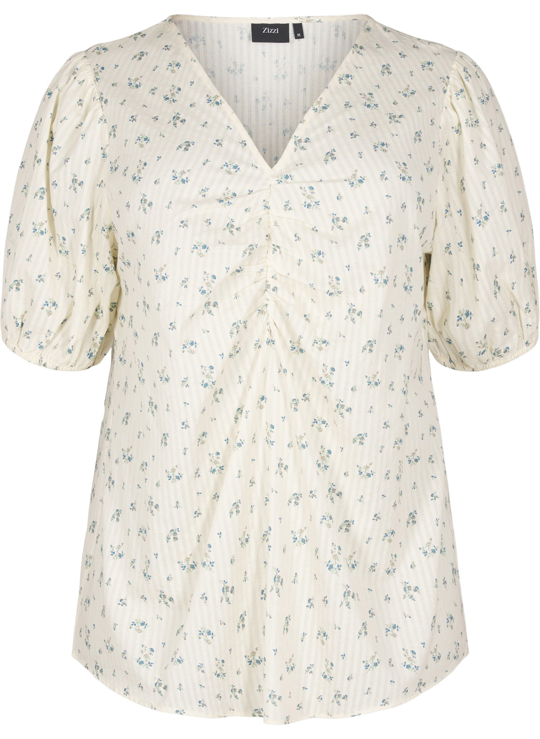 Zizzi Bluse mit kurzen Puff&auml;rmeln und Raffung, Wei&szlig;, Packshot image number 0
