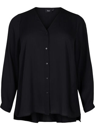 Langärmeliges Hemd mit V-Ausschnitt, Black, Packshot image number 0