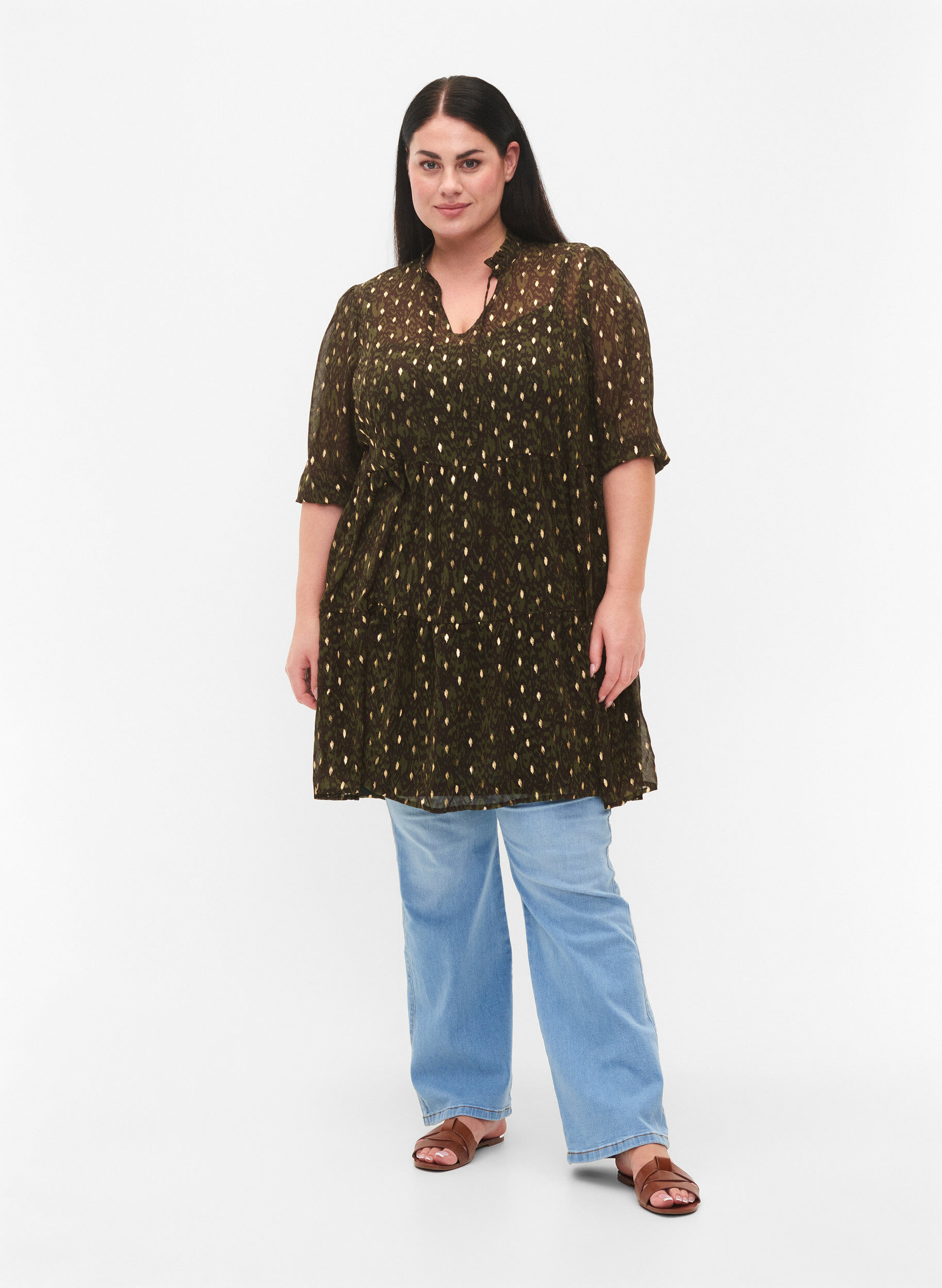 Zizzi Tunika mit Druck und Lurex, Green Ethnic AOP, Model image number 2