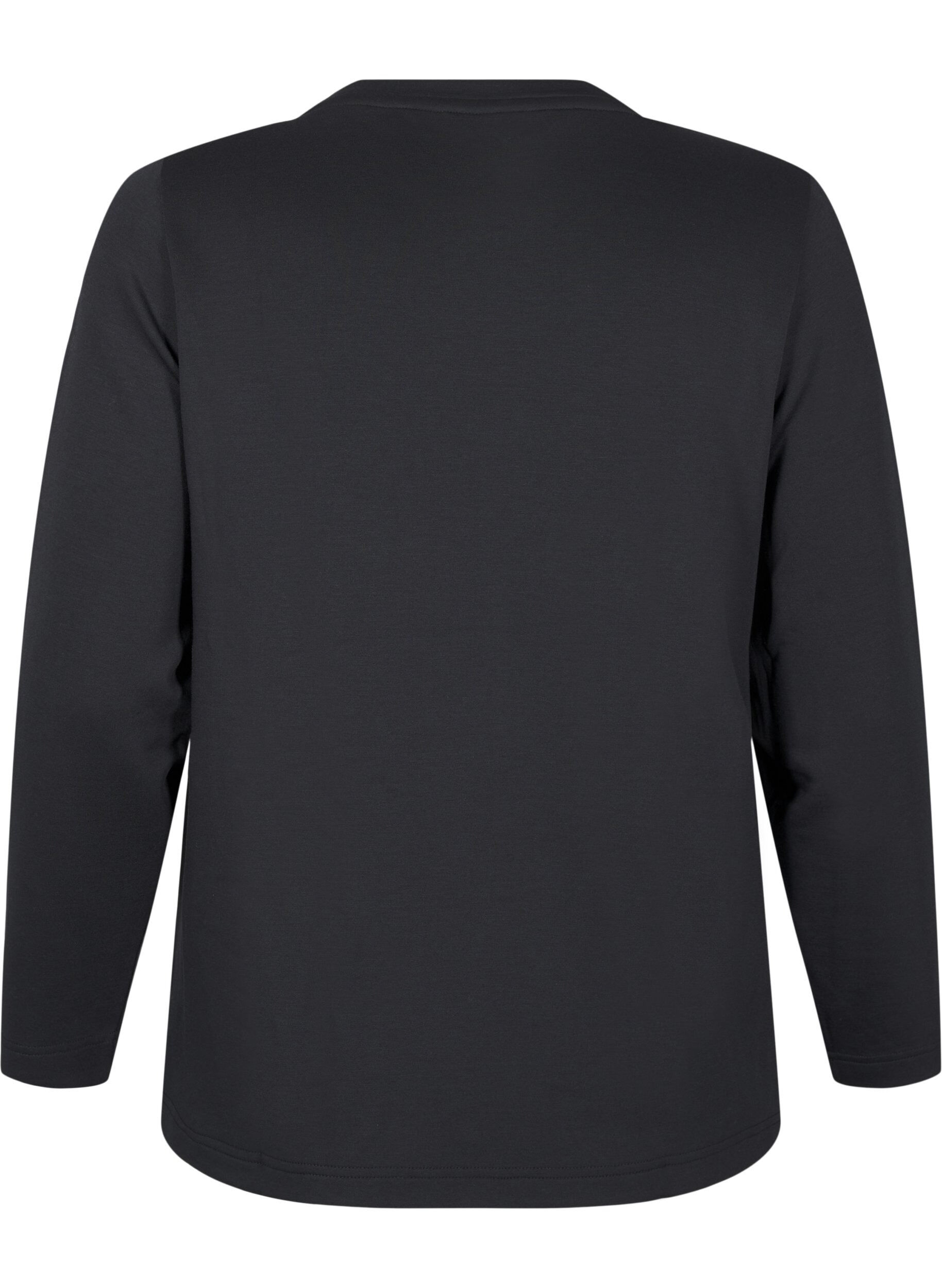 Zizzi Bluse aus Modal-Mischung mit Rundhalsausschnitt, Schwarz, Packshot image number 1