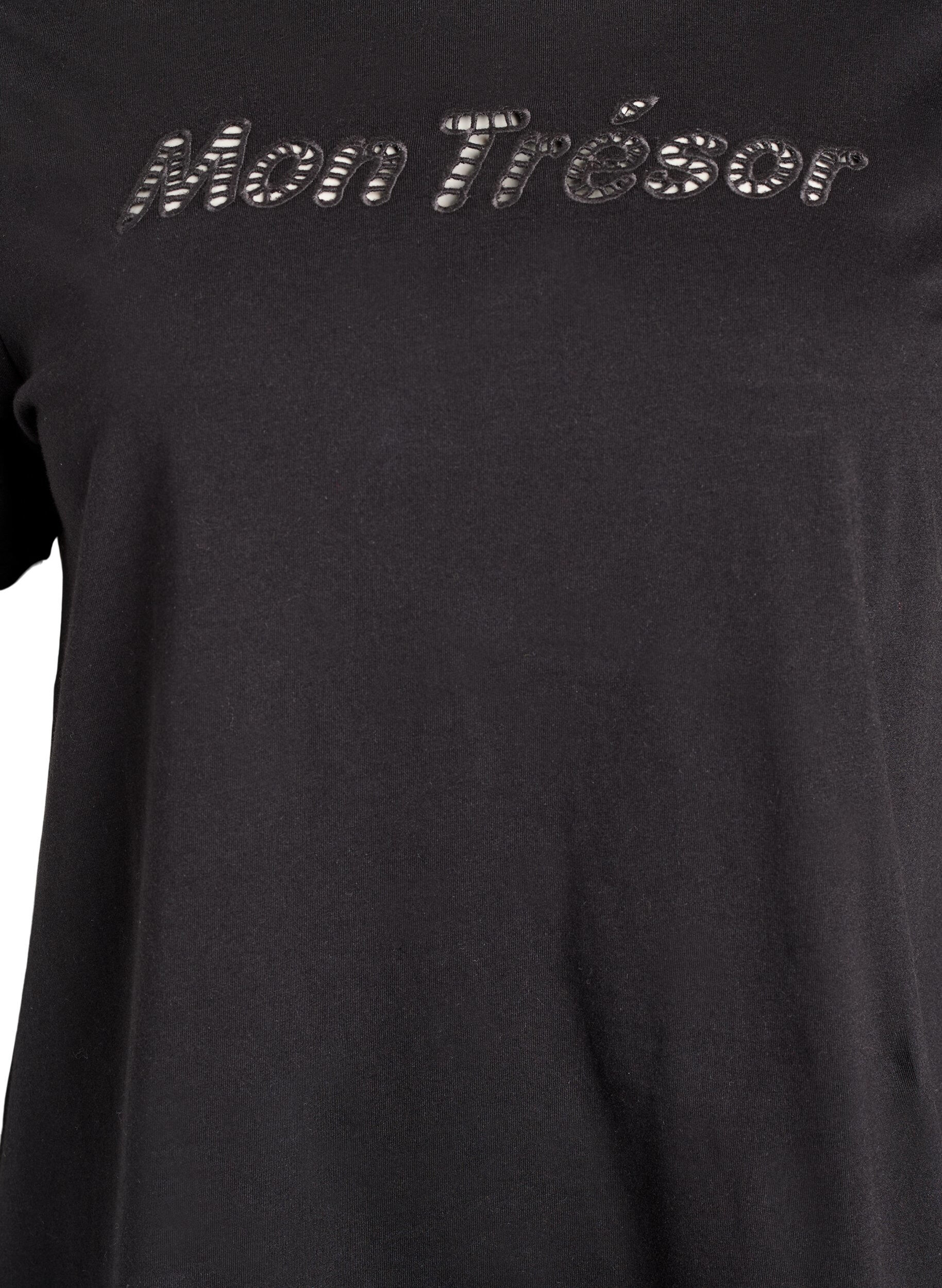 Zizzi T-Shirt aus Baumwolle mit dekorativem Frontdetail, Schwarz, Packshot image number 2