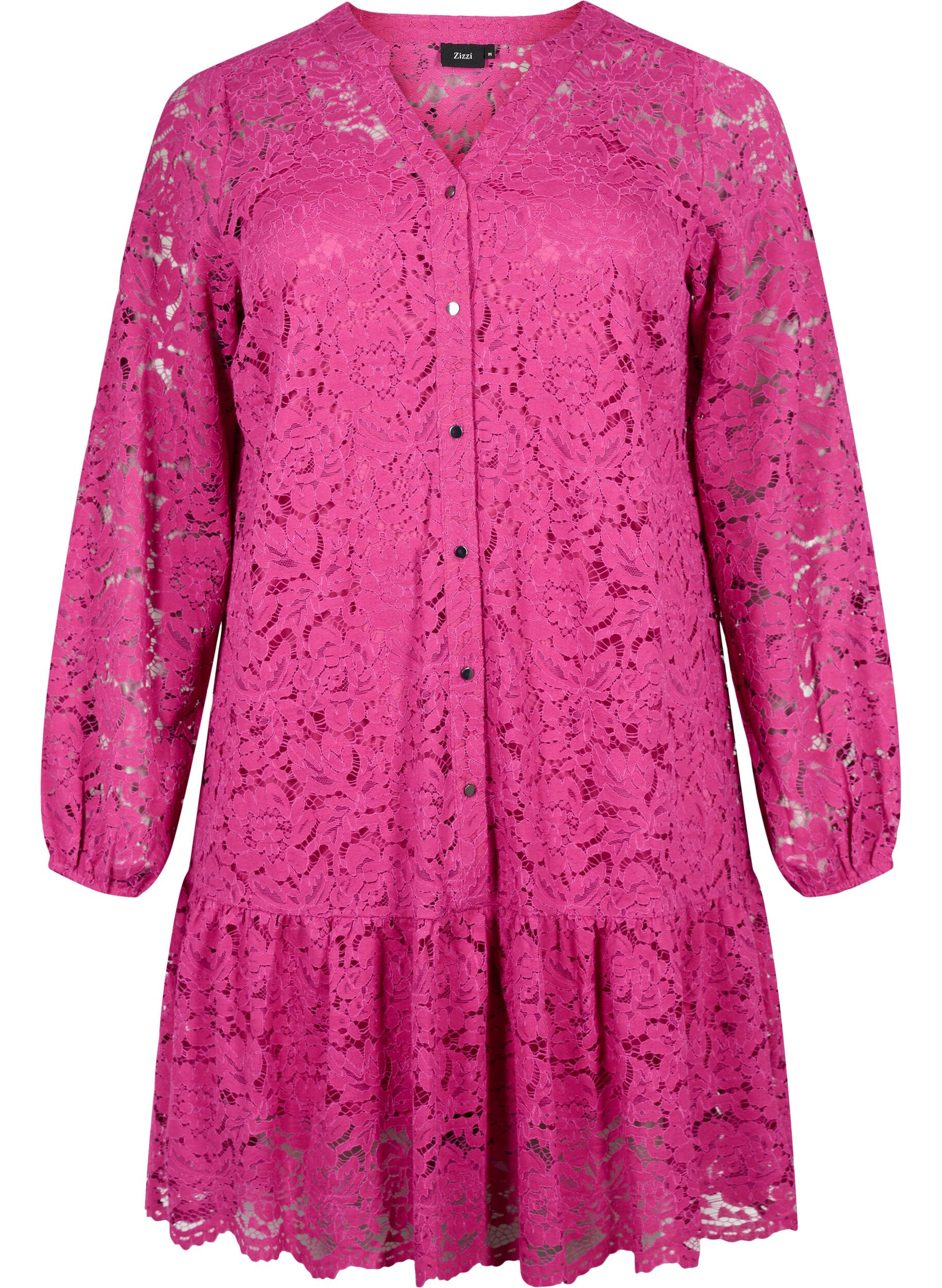 Zizzi Spitzenkleid in A-Linie mit Kn&ouml;pfen, Festival Fuchsia, Packshot image number 0
