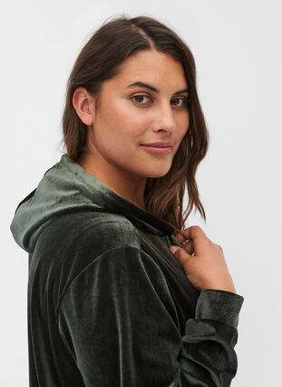 Sweatshirt aus Velour mit Kapuze und Tasche, Forest Night, Model image number 2