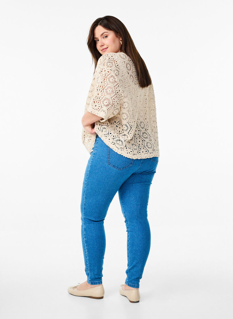 Elastische Jeggings mit hoher Taille, Blau, Model image number 1