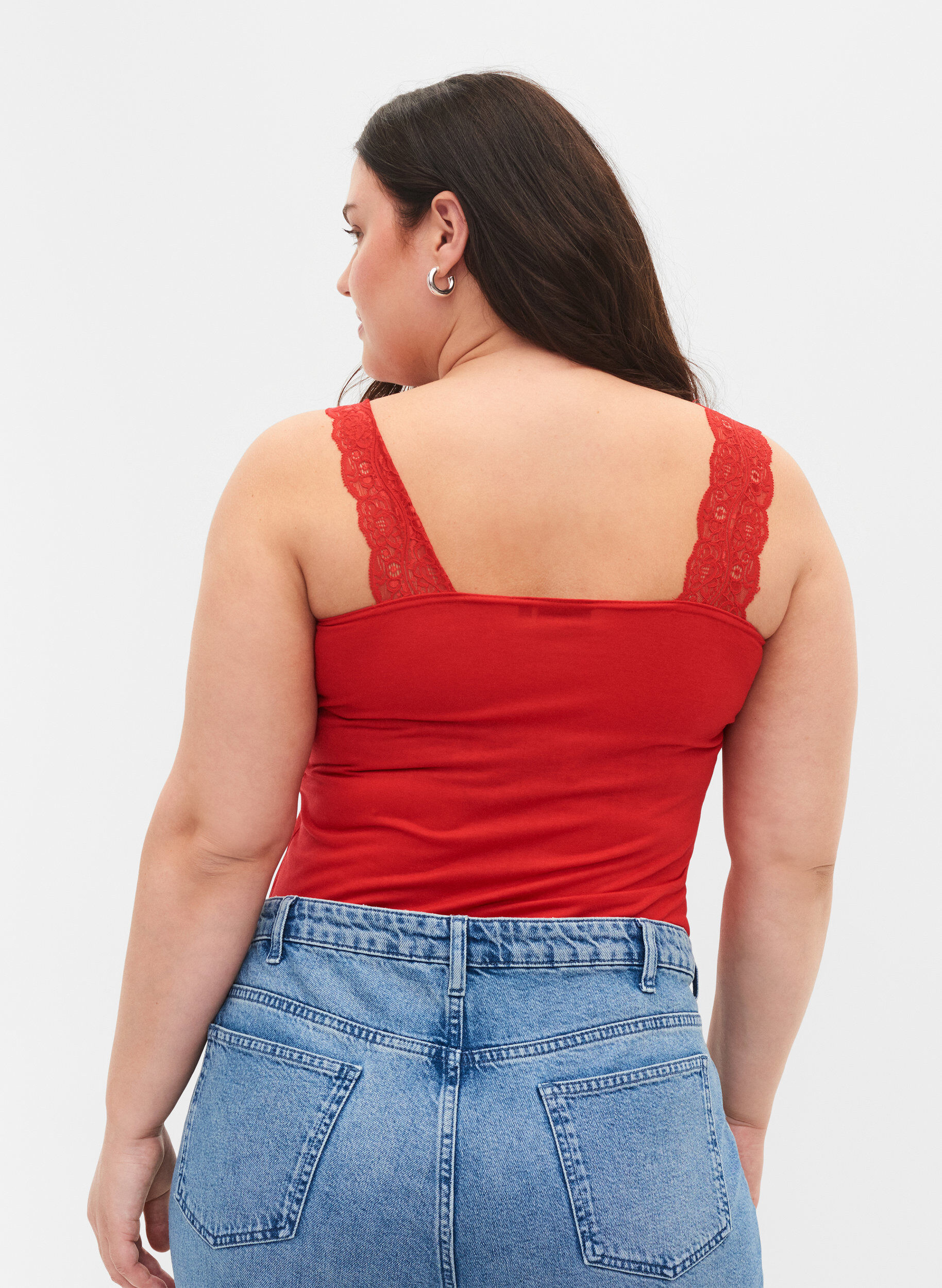 Zizzi 2er-Pack Tops mit Spitze, Black/Chinese Red, Model image number 1