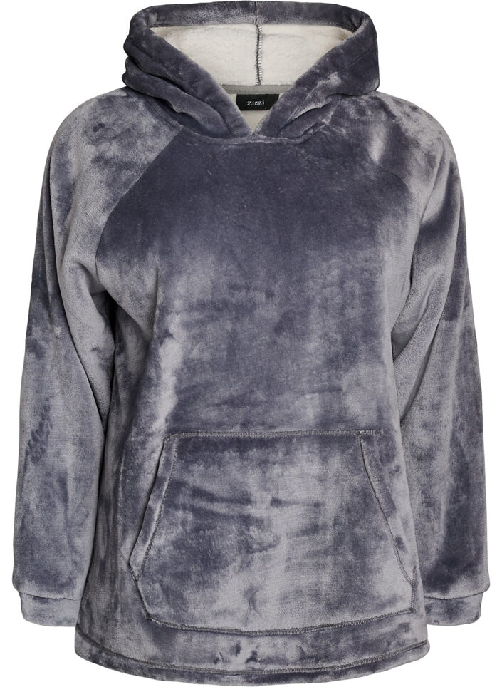 Hoodie aus Velours mit K&auml;ngurutasche, Grau, Packshot image number 0