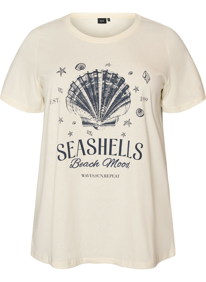 T-Shirt aus Baumwolle mit Print, Vanille, Packshot image number 0