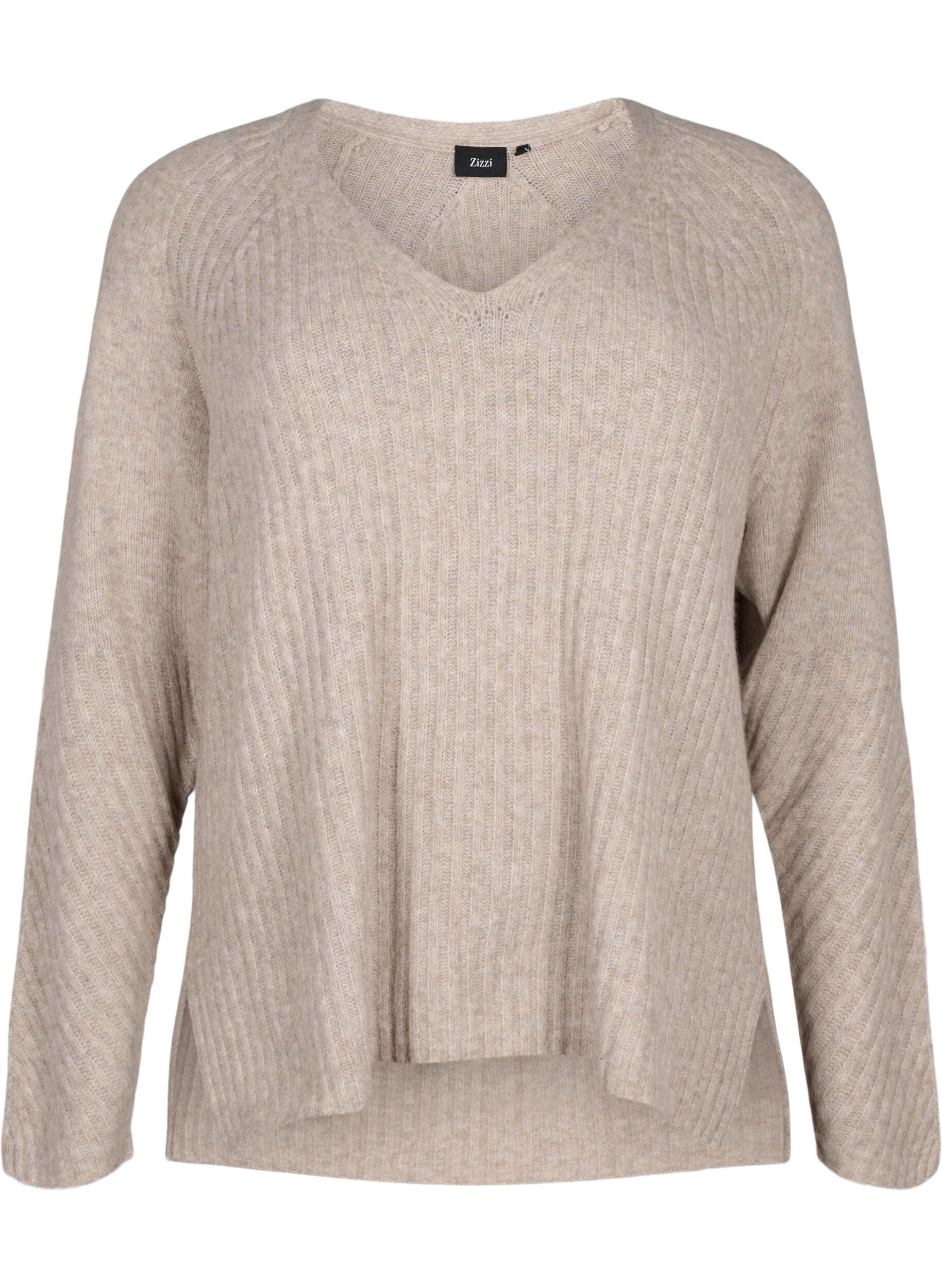 Zizzi Strickpullover mit Schlitz, Simply Taupe Mel., Packshot image number 0