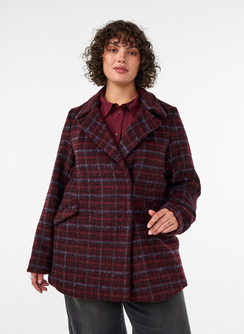 Karierte Jacke mit Taschen, Rot, Model