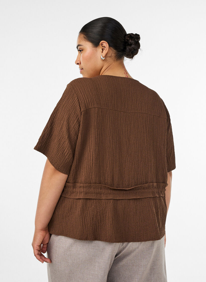 Bluse mit Struktur und Taillenbindung, Braun, Model image number 2