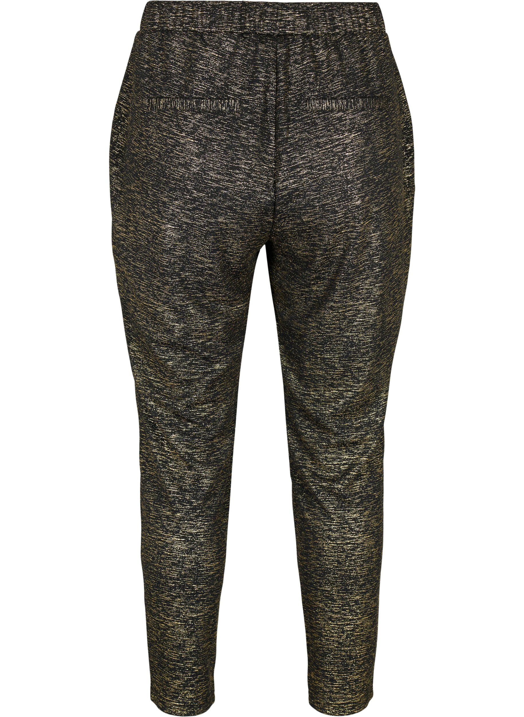 Zizzi Maddison Hose in goldener Farbe mit Taschen, Black w. Gold, Packshot image number 1