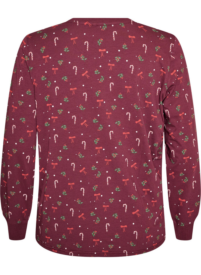 Nachtbluse mit Print, Dunkles Bordeaux, Packshot image number 1
