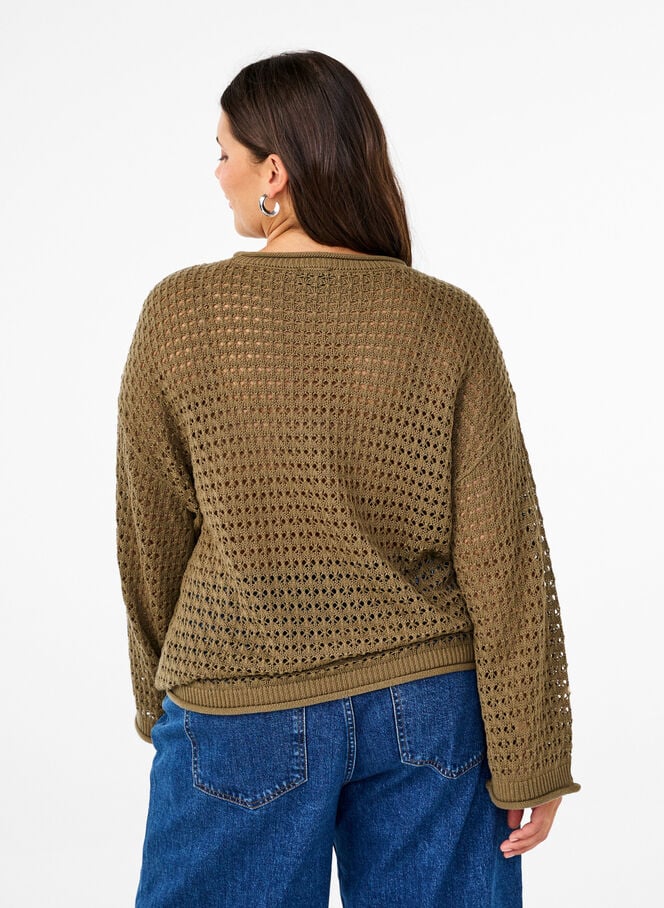 Strickpullover mit Lochmuster - Grün - Gr. 42-64 - Zizzi