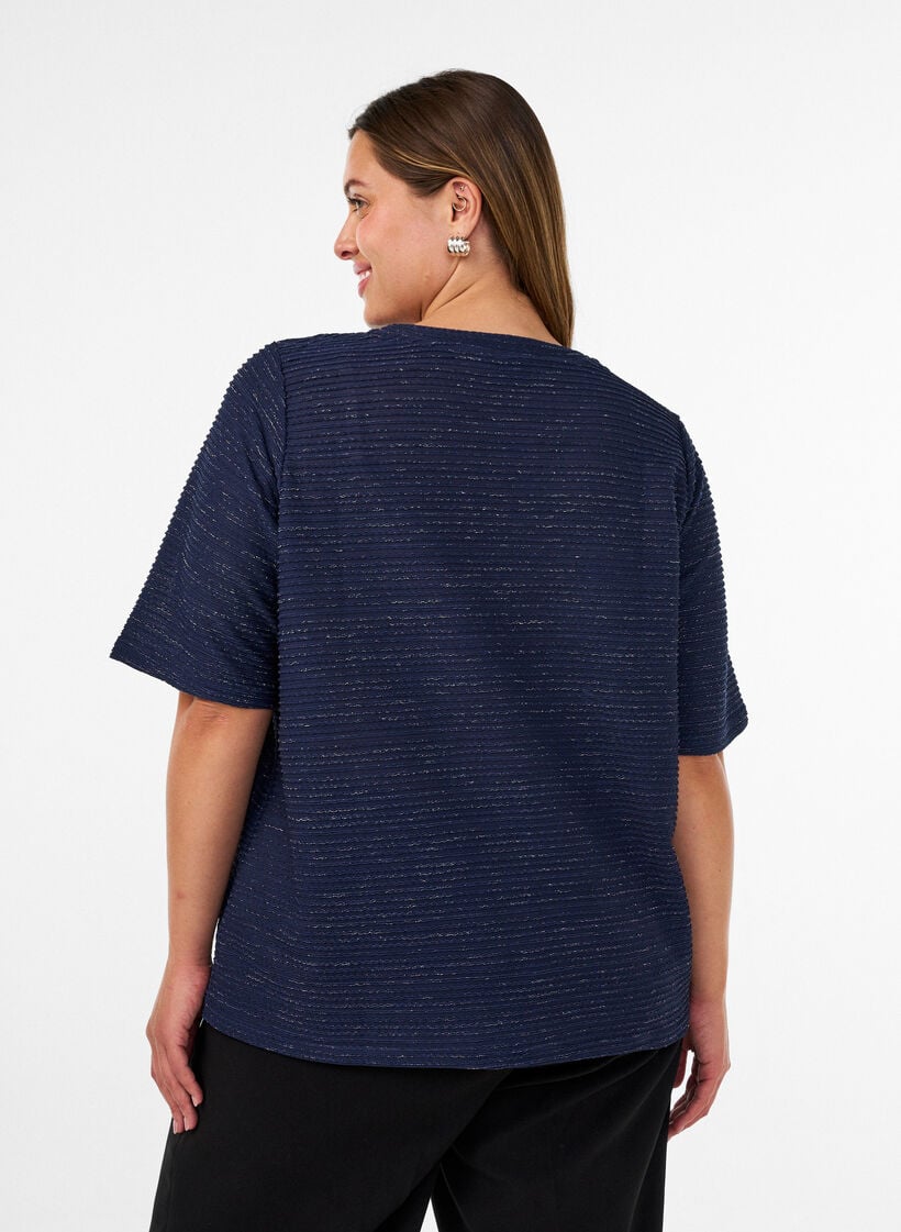 Bluse mit Struktur und Glitzer, Blau, Model image number 2