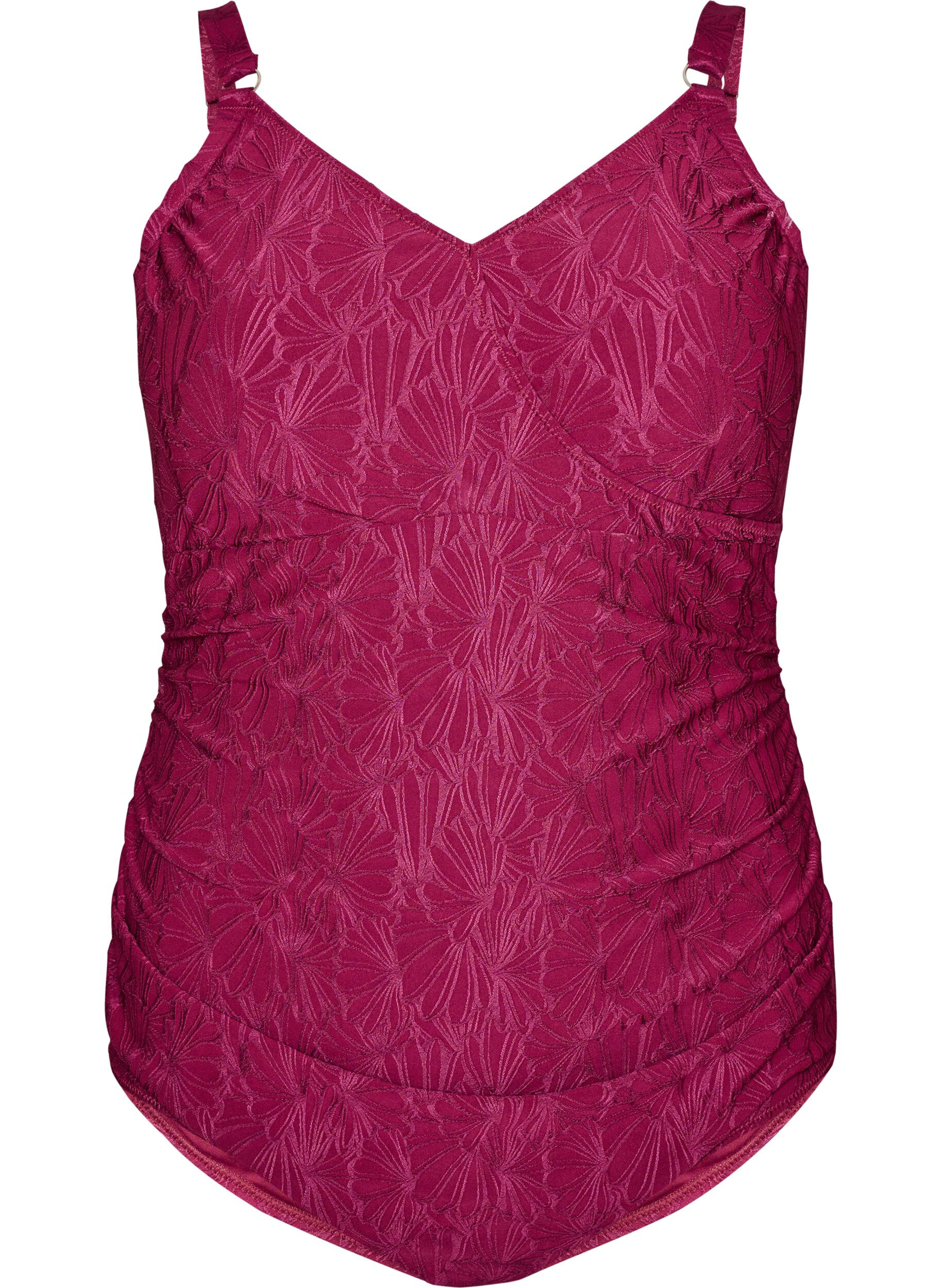 Badeanzug mit Wickeldetail und gebl&uuml;mter Ton-in-Ton-Textur