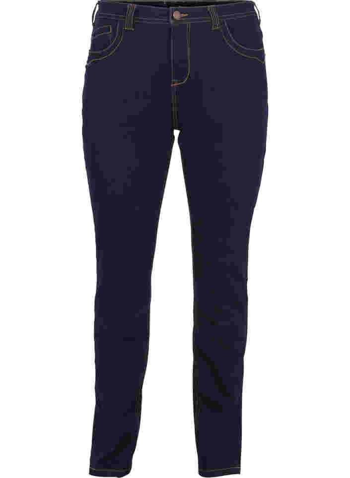Slim Fit Vilma Jeans mit hoher Taille, Dk blue rinse, Packshot image number 0