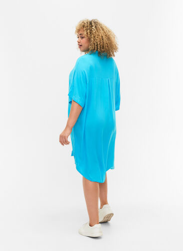 Langes Hemd aus Viskose, Blue Atoll, Model image number 1