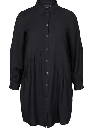 Einfarbiges Hemdkleid mit A-Linie, Black, Packshot image number 0