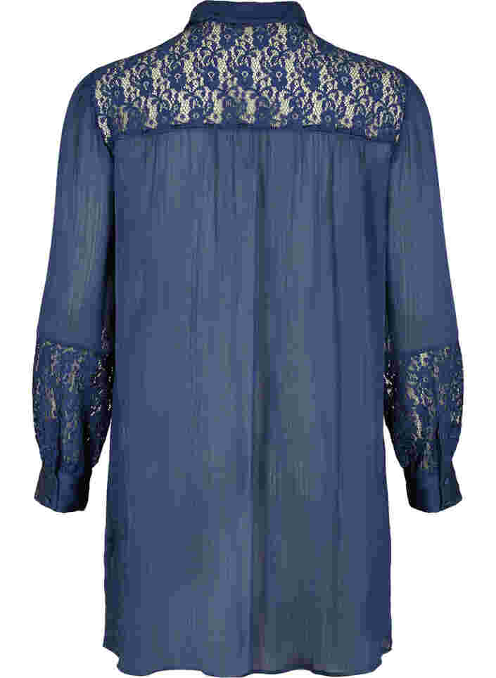 Langes Kleid mit Spitzendetails, Evening Blue, Packshot image number 1