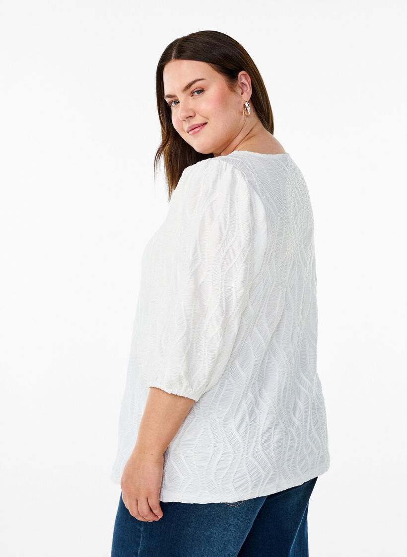 Bluse mit Struktur und 3/4-&Auml;rmeln, Wei&szlig;, Model image number 2