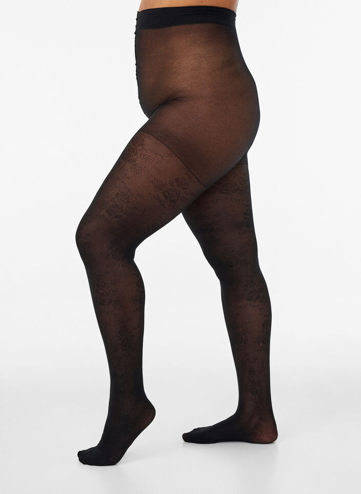 Gebl&uuml;mte Strumpfhose, 30 den, Schwarz, Packshot image number 0
