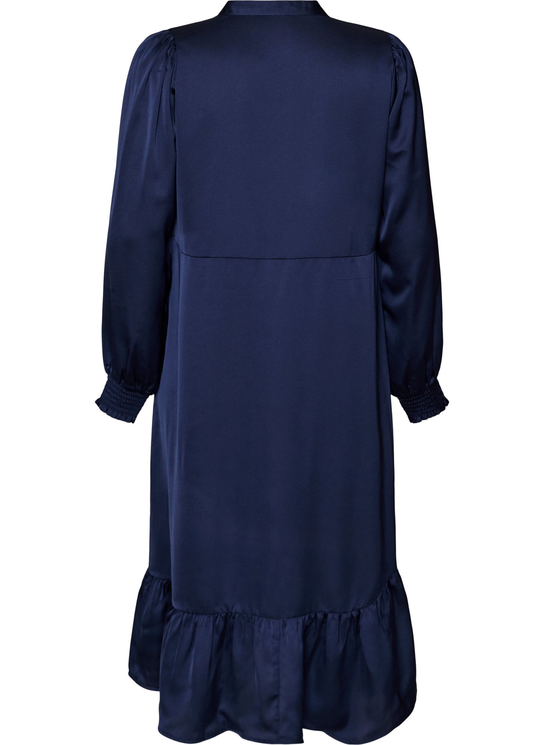 ZizziSatinkleid mit langen &Auml;rmeln und V-Ausschnitt, Blau, Packshot image number 1