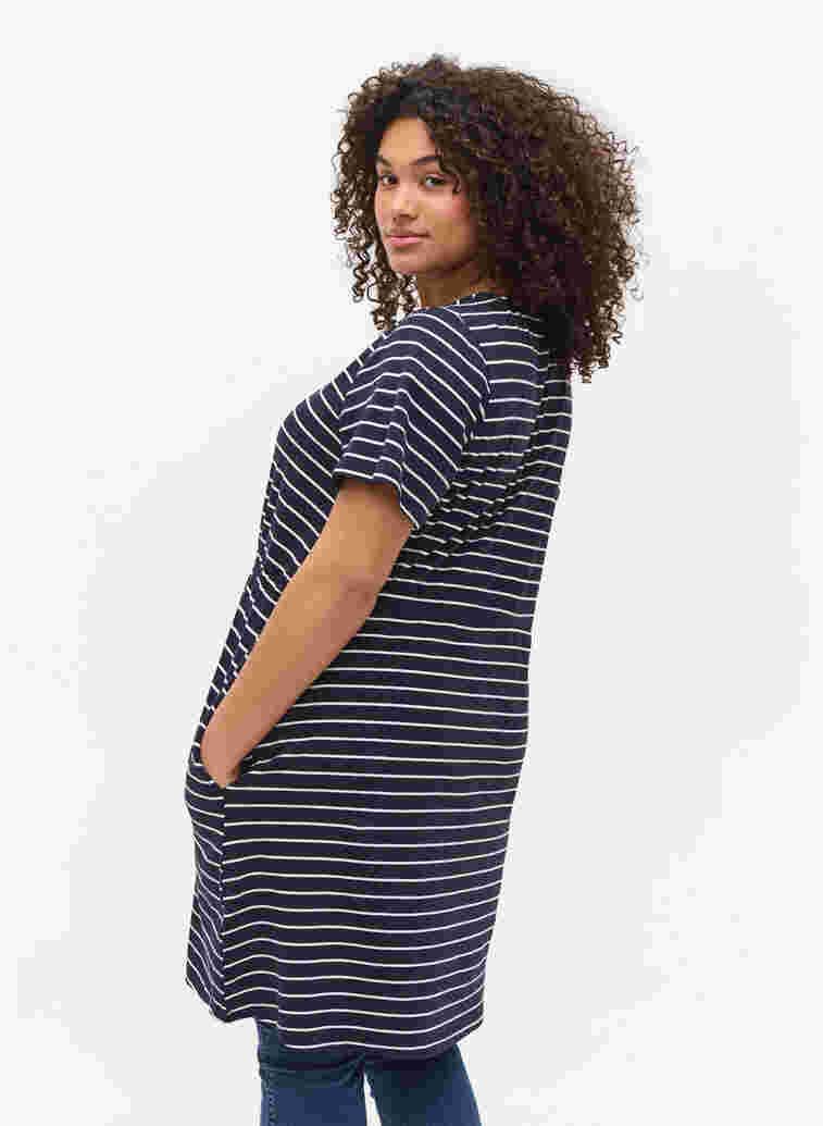 Kurzarm Baumwolltunika mit Streifen, Blue Stripe, Model image number 1