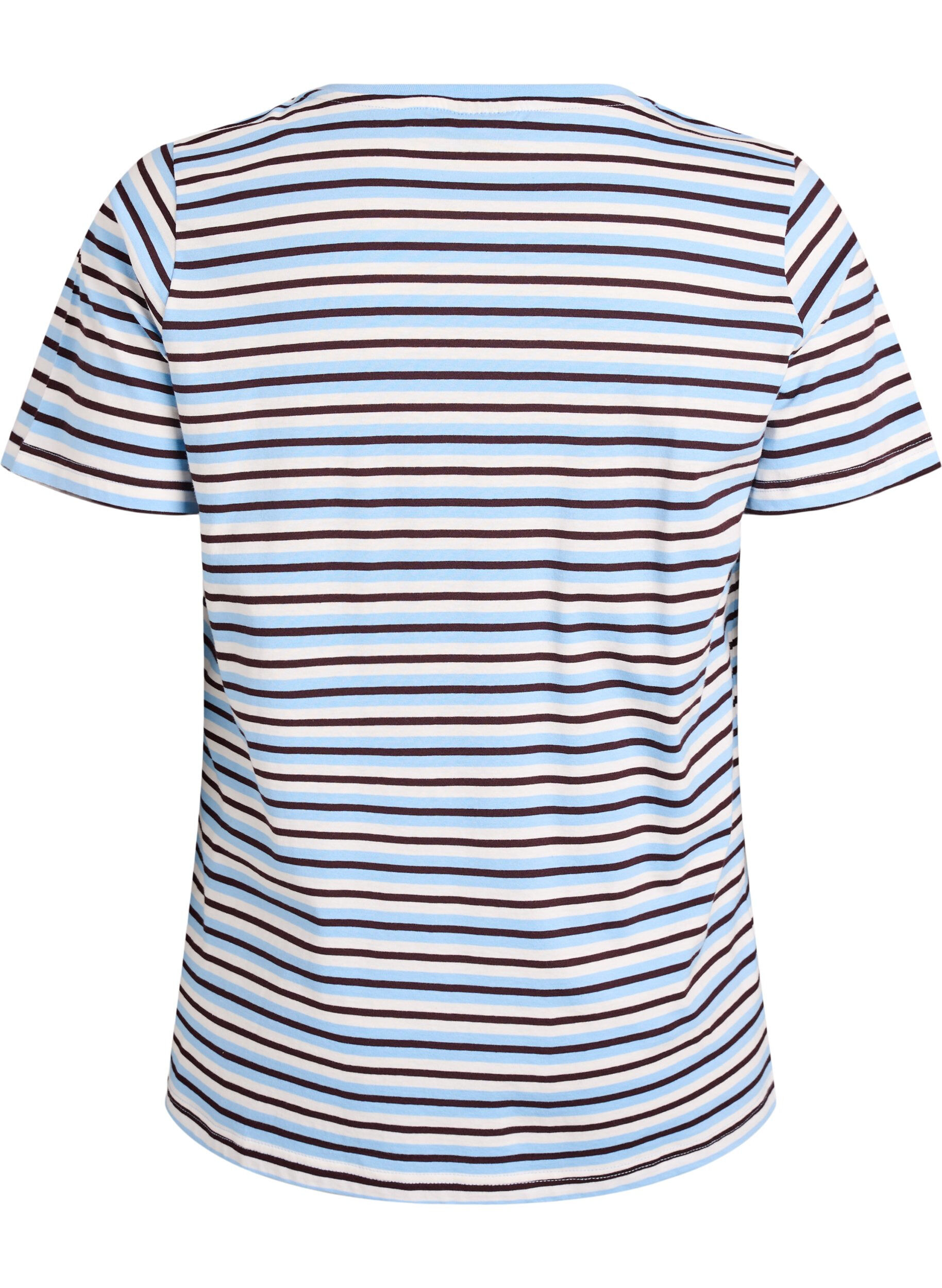 Zizzi T-Shirt aus Baumwolle mit Streifen, Blau, Packshot image number 1