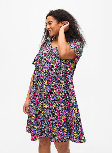 FLASH – Kleid mit V-Ausschnitt und Blumendruck, Multi Flower, Model image number 0