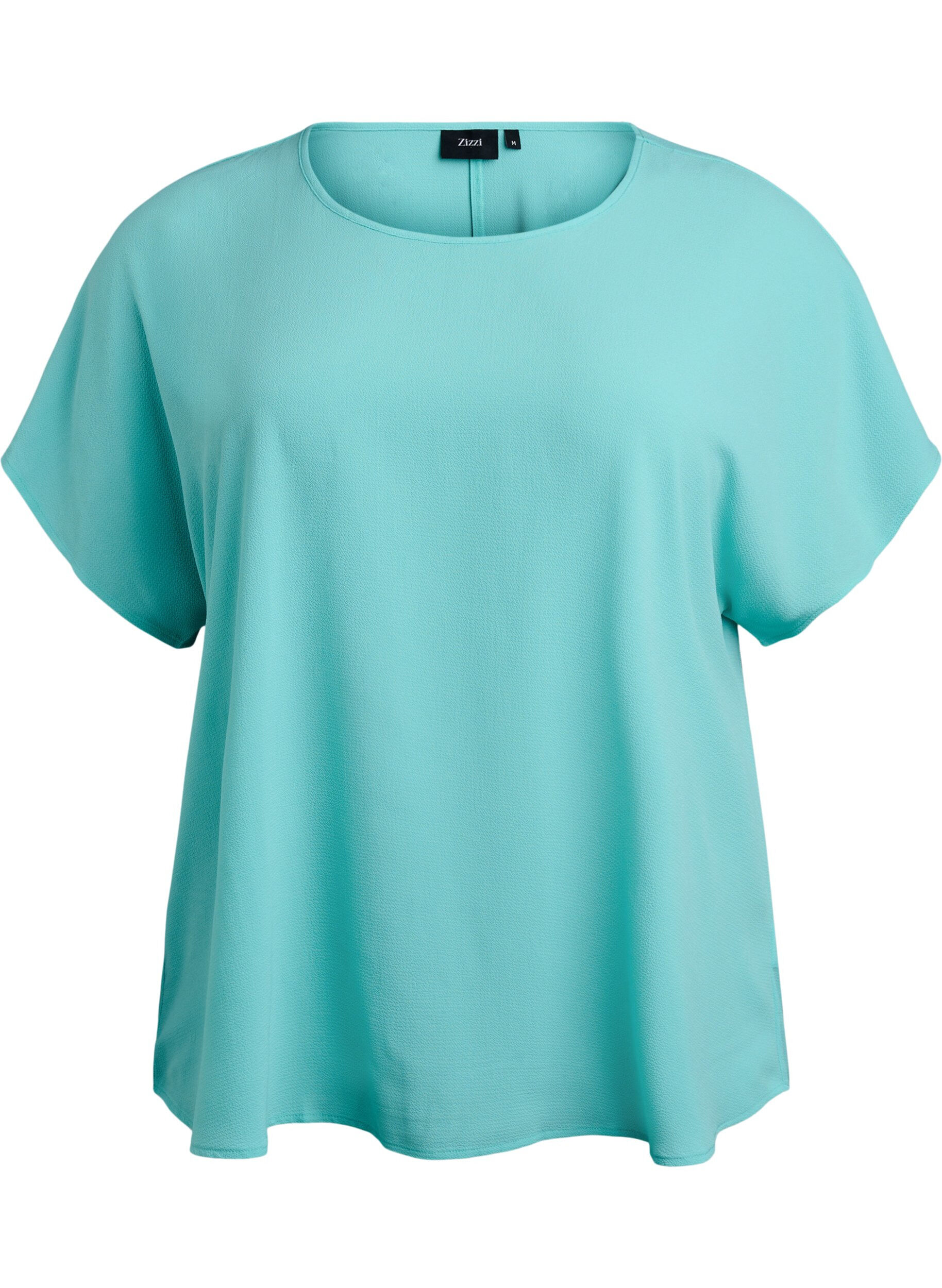 Zizzi Bluse mit kurzen &Auml;rmeln und Rundhalsausschnitt, Blau, Packshot image number 0