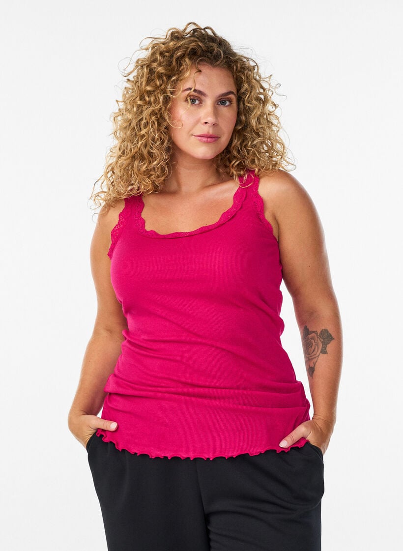 Top mit Spitzen, Pink, Model image number 0