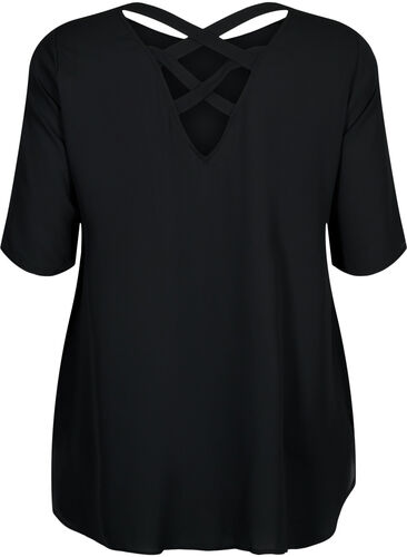Bluse mit Kreuzdetail auf der Rückseite, Black, Packshot image number 1
