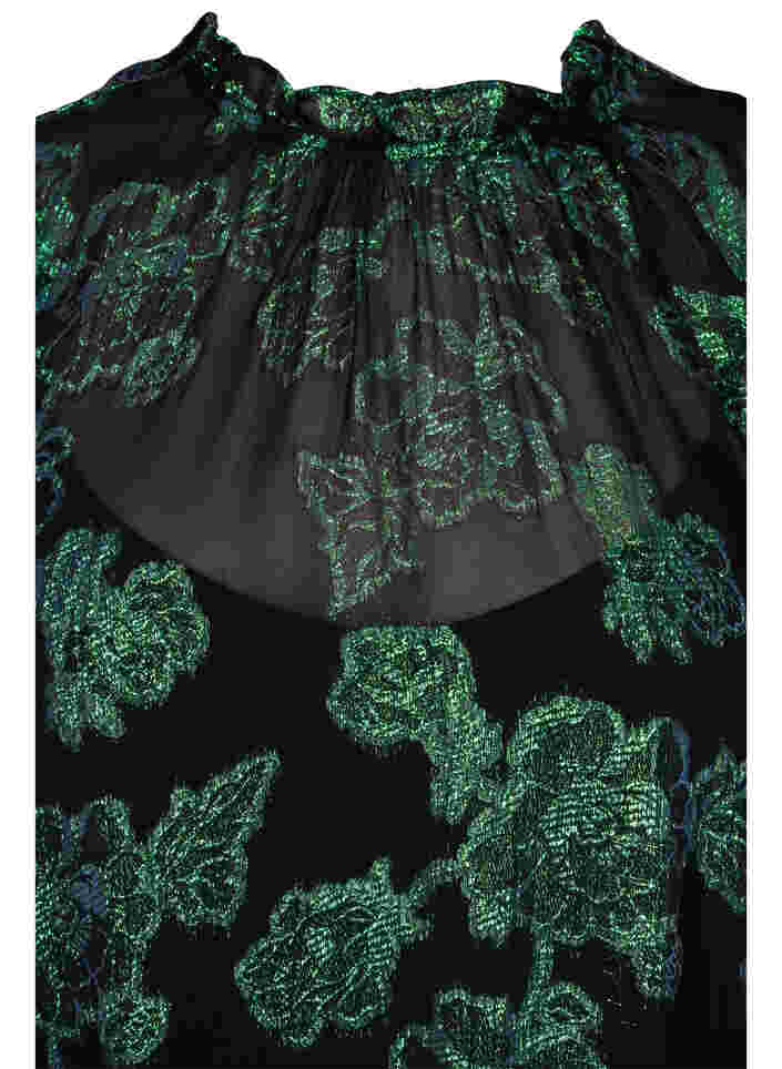 Blumiges Viskose-Kleid mit Lurexstruktur, Black w. Green Lurex, Packshot image number 2