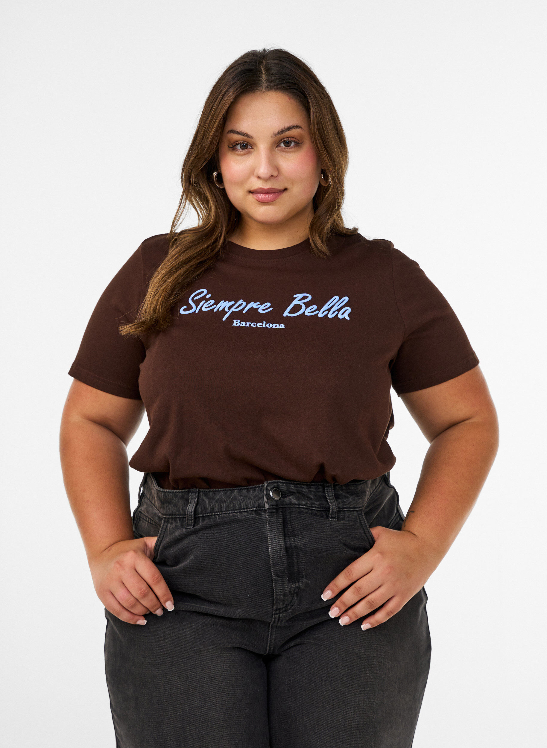 ZizziT-Shirt aus Bio-Baumwolle mit Print, Braun, Model image number 0