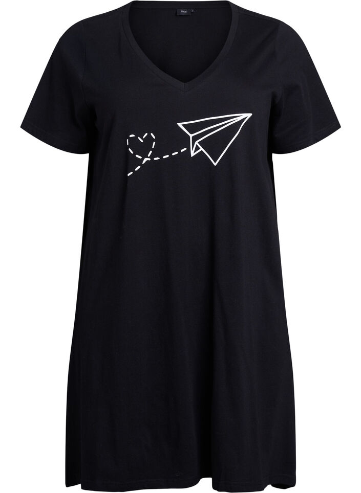 Nachthemd aus Bio-Baumwolle mit V-Ausschnitt, Schwarz, Packshot image number 0