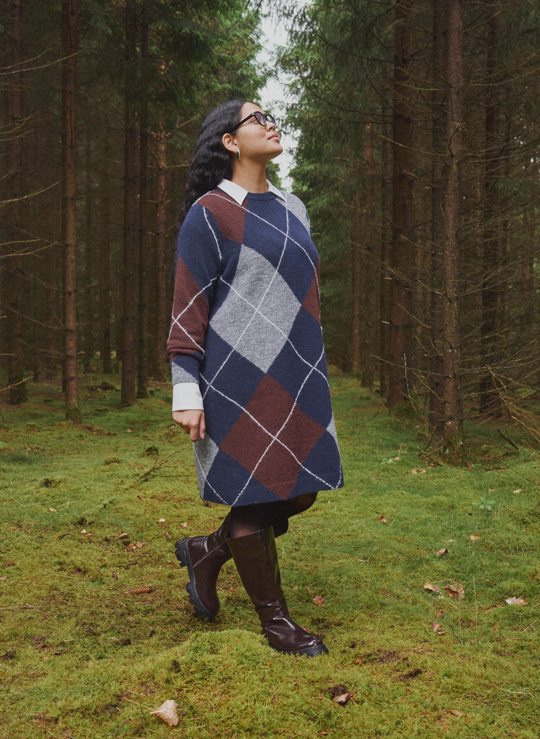 ZizziStrickkleid mit gro&szlig;em Karomuster, Blau, Image image number 0