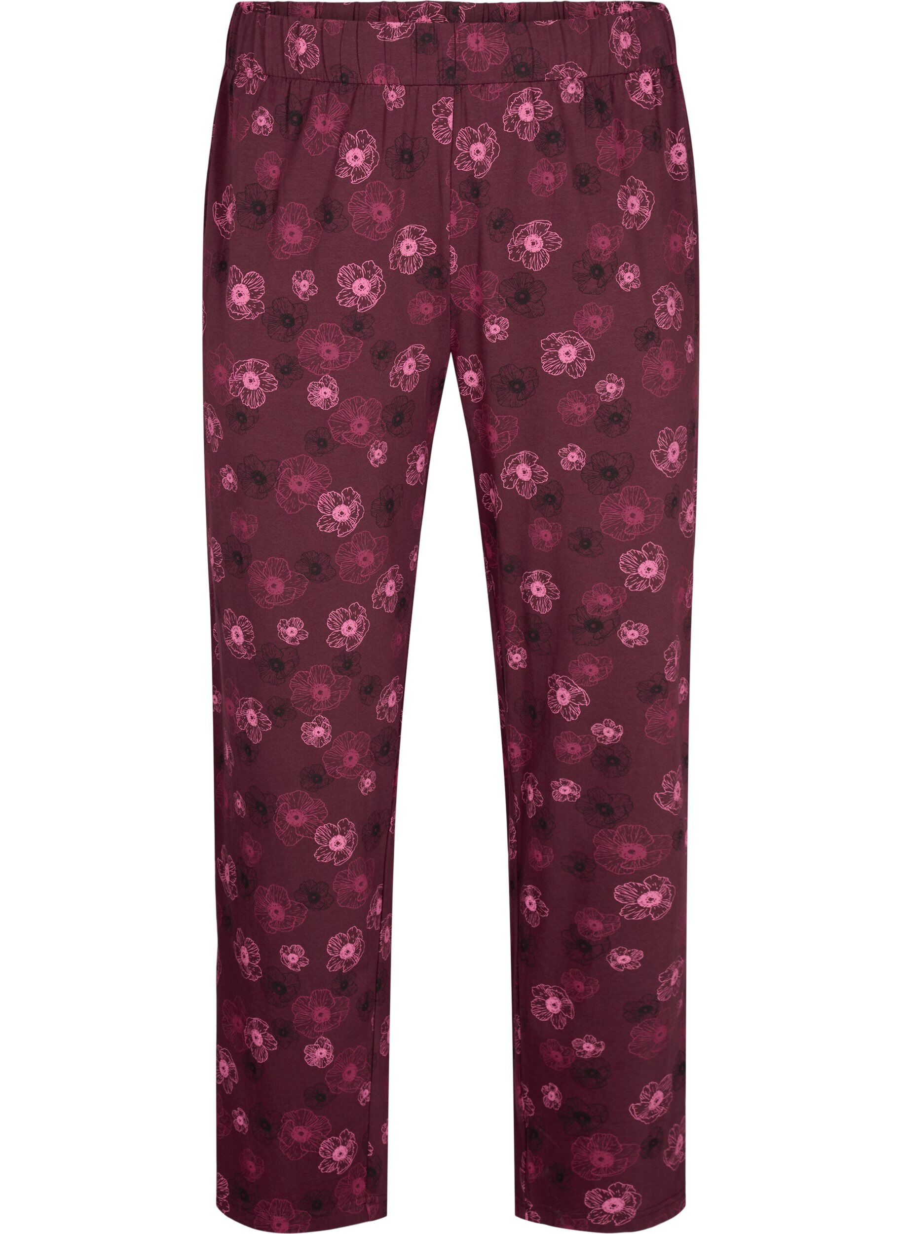 Zizzi Cotton Pyjamas Hose mit Druck, Dunkles Bordeaux, Packshot image number 0