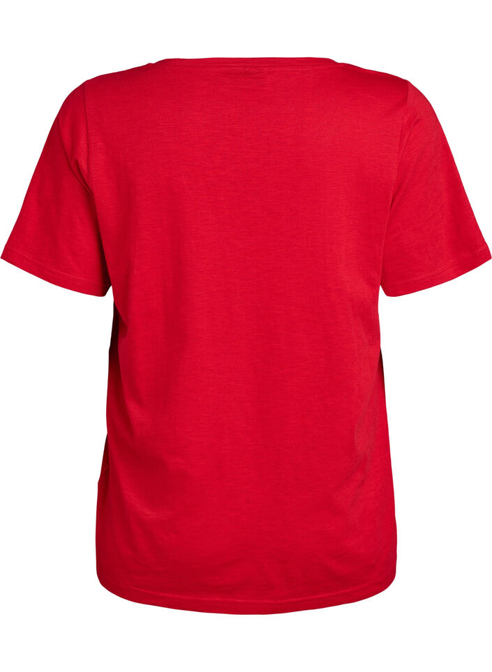 Kurz&auml;rmliges Basic-T-Shirt mit V-Ausschnitt, Rot, Packshot image number 1