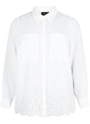 Viskoseshirt mit Lochstickerei - Weiß - Gr. 42-64 - Zizzi