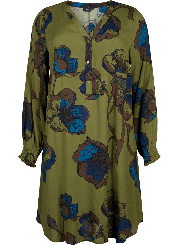 Kleid aus Viskose mit Print, Gr&uuml;n, Packshot image number 0