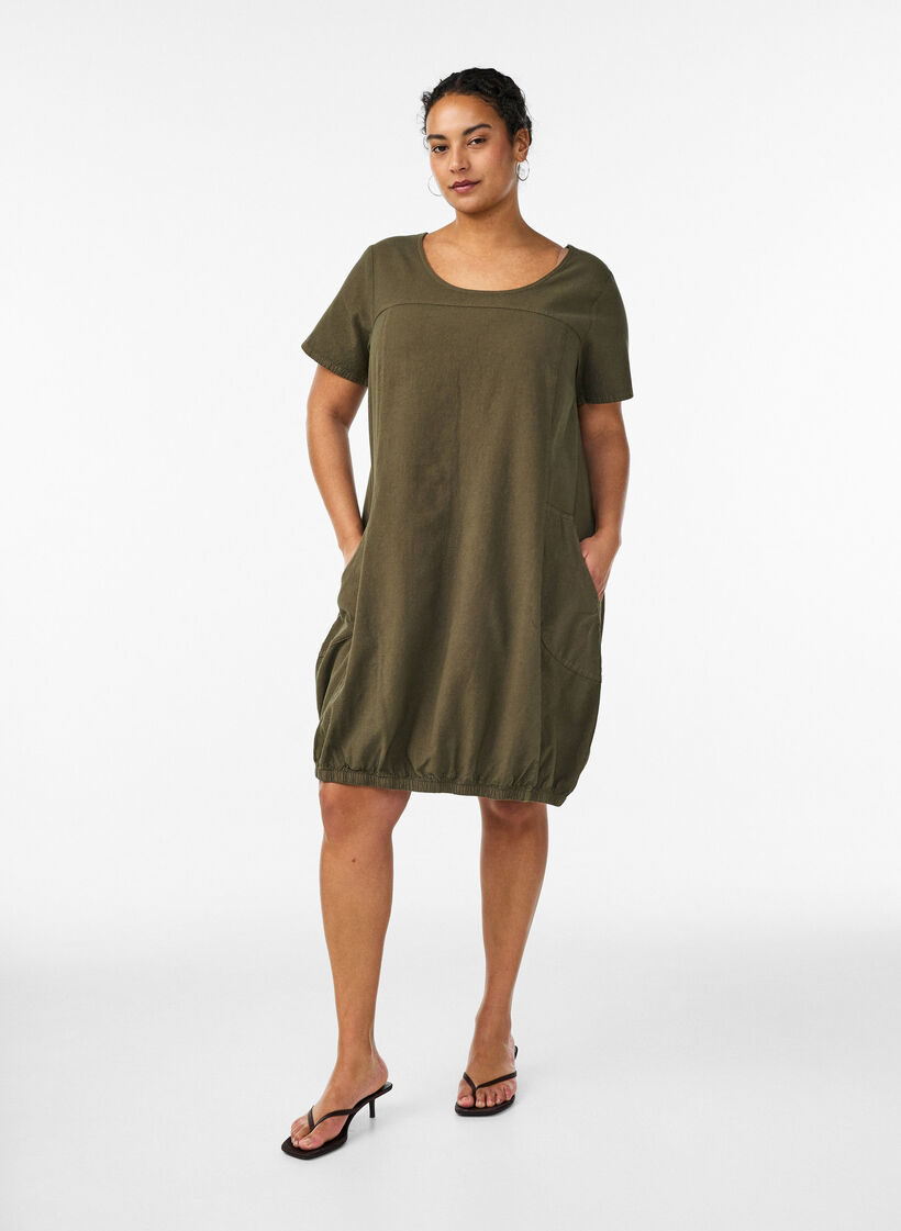Kurzarm Kleid aus Baumwolle, Gr&uuml;n, Model image number 1