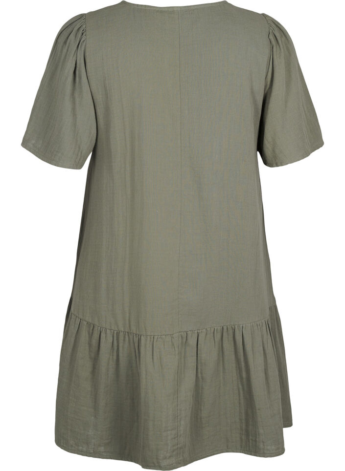 Kurz&auml;rmliges Kleid aus Baumwolle mit A-Linien-Schnitt, Gr&uuml;n, Packshot image number 1