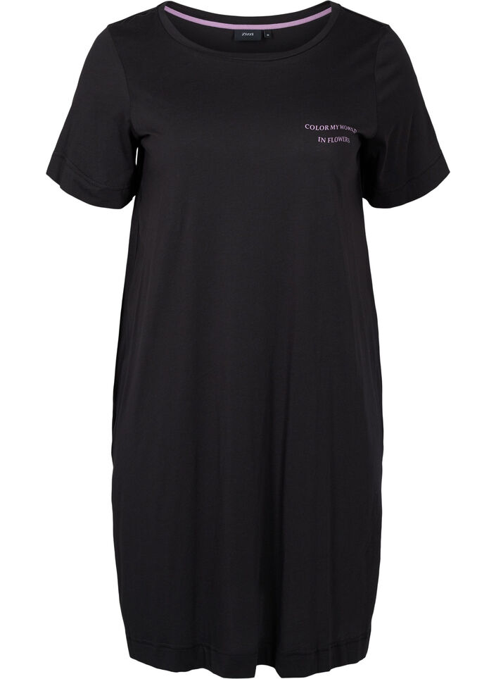 Langes Baumwoll-T-Shirt mit Aufdruck, Black, Packshot image number 0