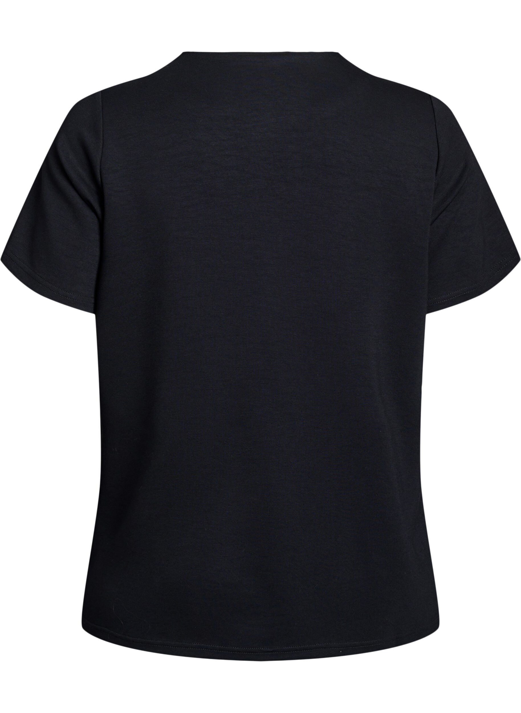 Zizzi Kurz&auml;rmelige Bluse mit Knopfdetail, Schwarz, Packshot image number 1