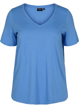 T-Shirt aus Bio-Baumwolle mit V-Ausschnitt, Ultramarine, Packshot image number 0