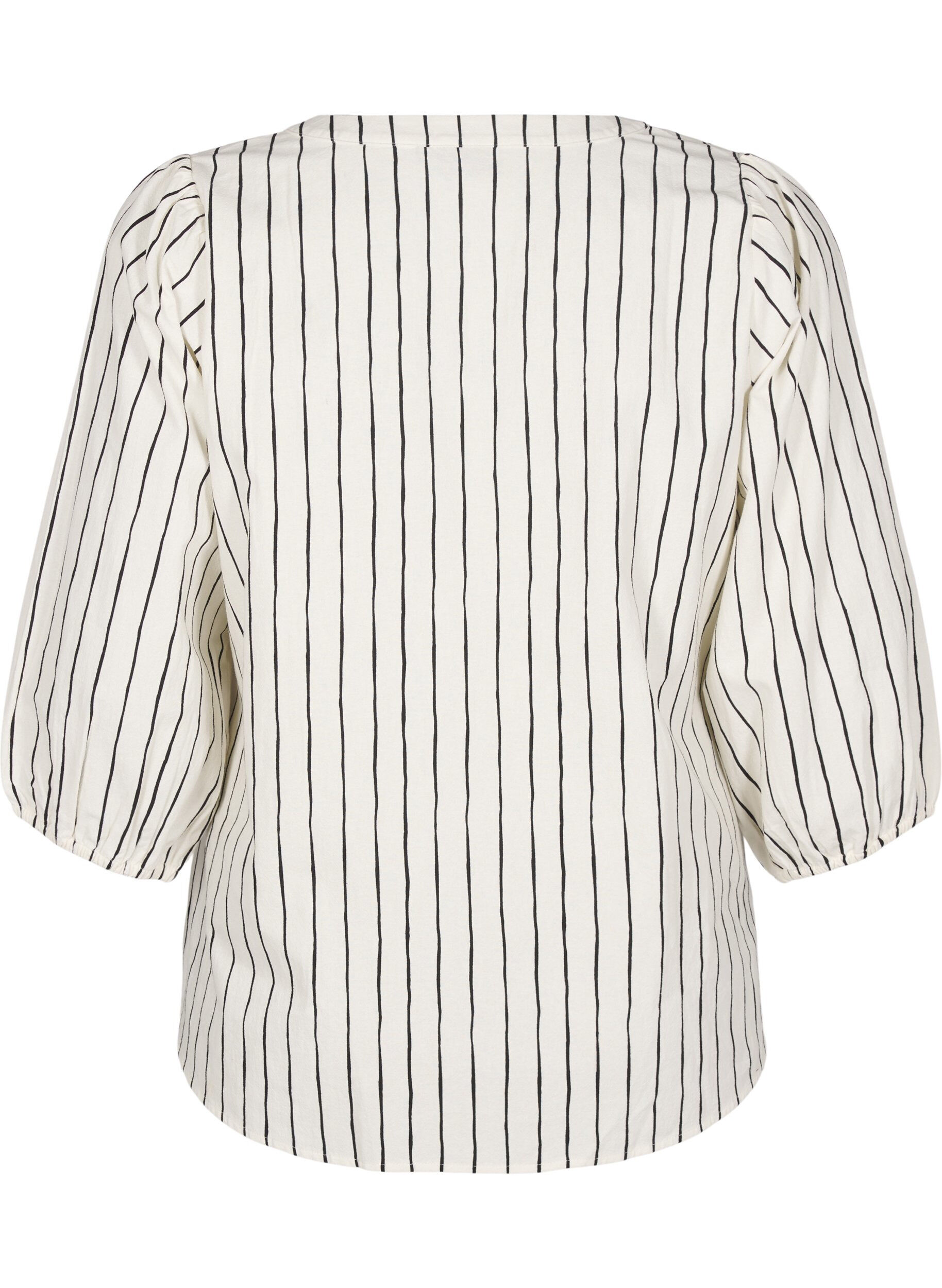 Zizzi Baumwollbluse mit 3/4-Arm und Streifen, Eggnog Black Stripe, Packshot image number 1