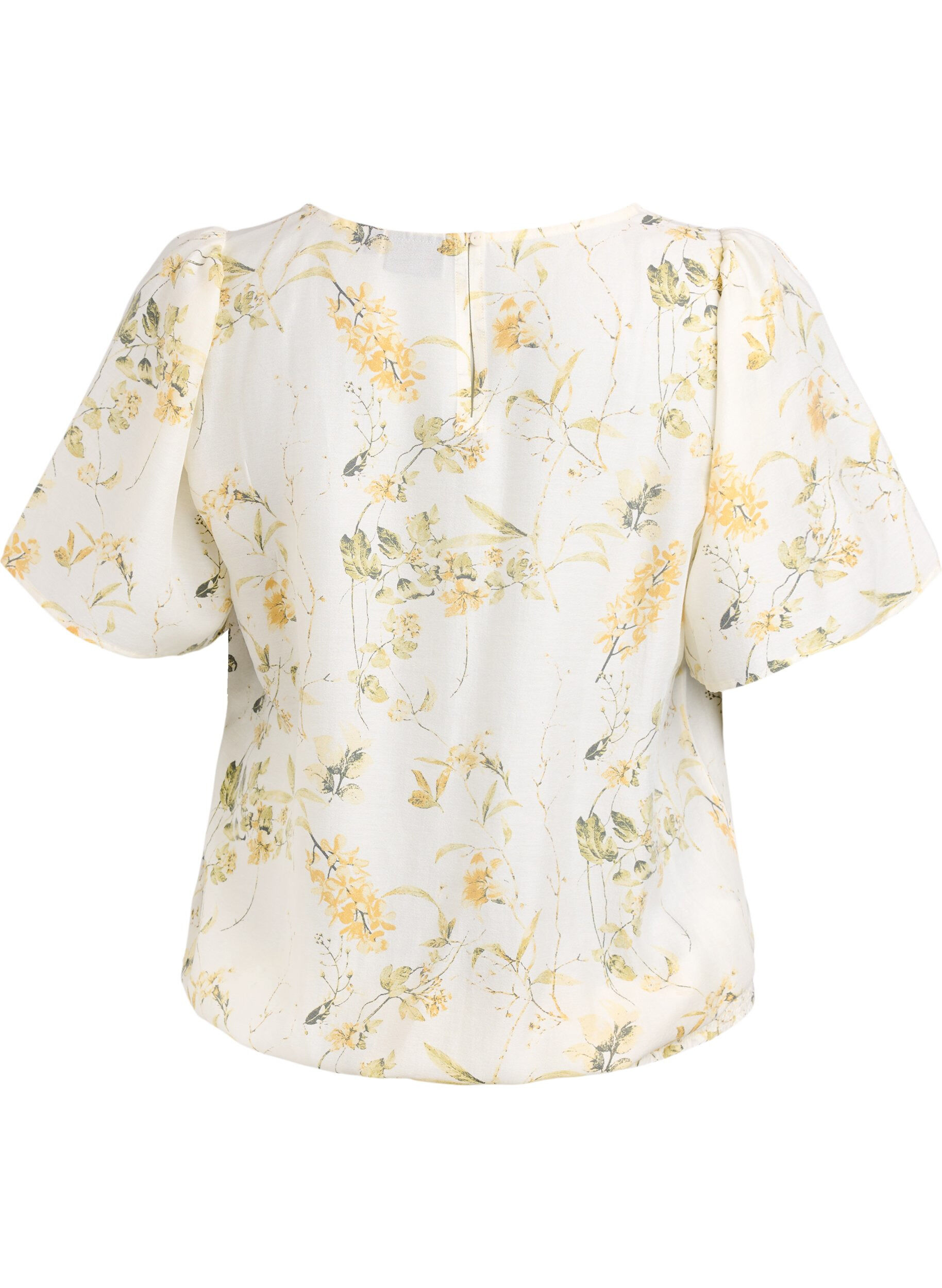 Zizzi Bluse mit Blumendruck und quadratischem Ausschnitt, Gelb, Packshot image number 1