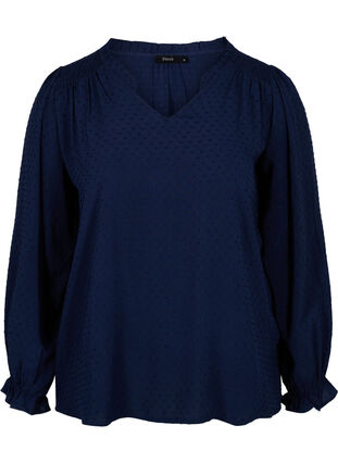 Langärmelige Bluse mit Smock- und Rüschendetails, Navy Blazer, Packshot image number 0